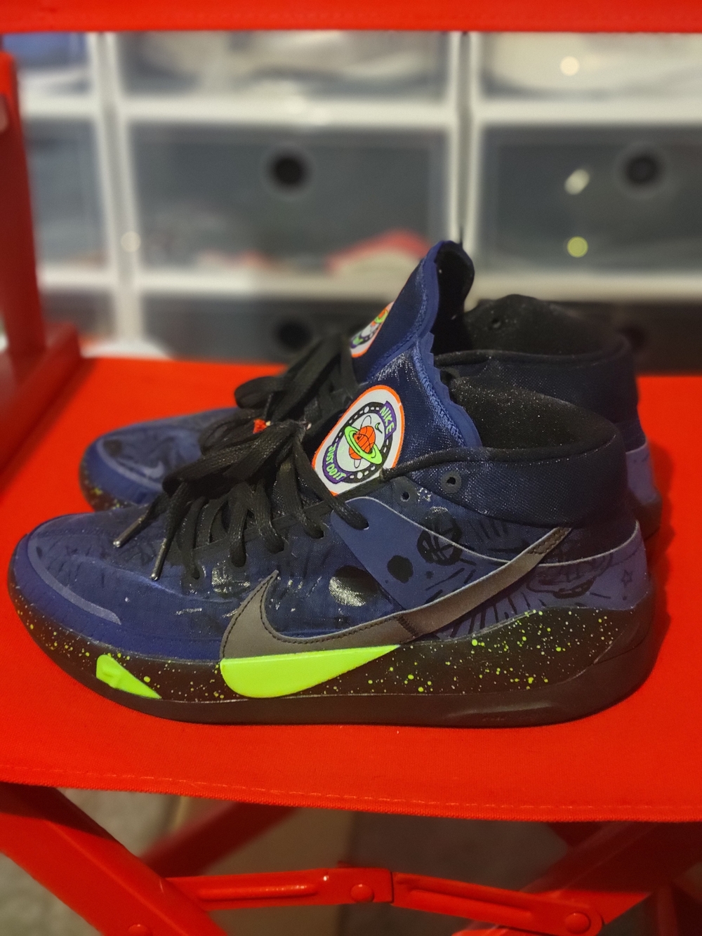 Nike KD Galaxy Space-Themed Sneakers in Navy & Neon Green